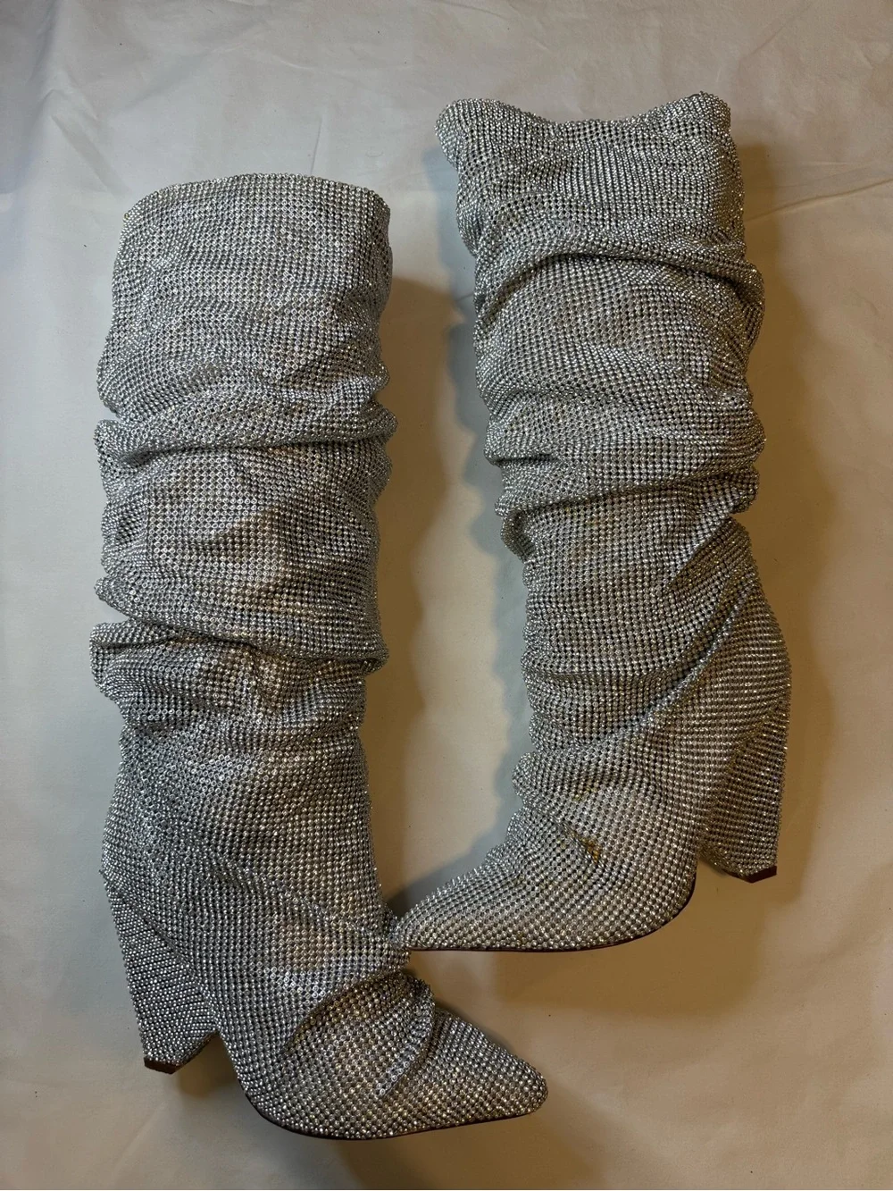 Women's Silver Rhinestone Slouch Knee-High Boots
